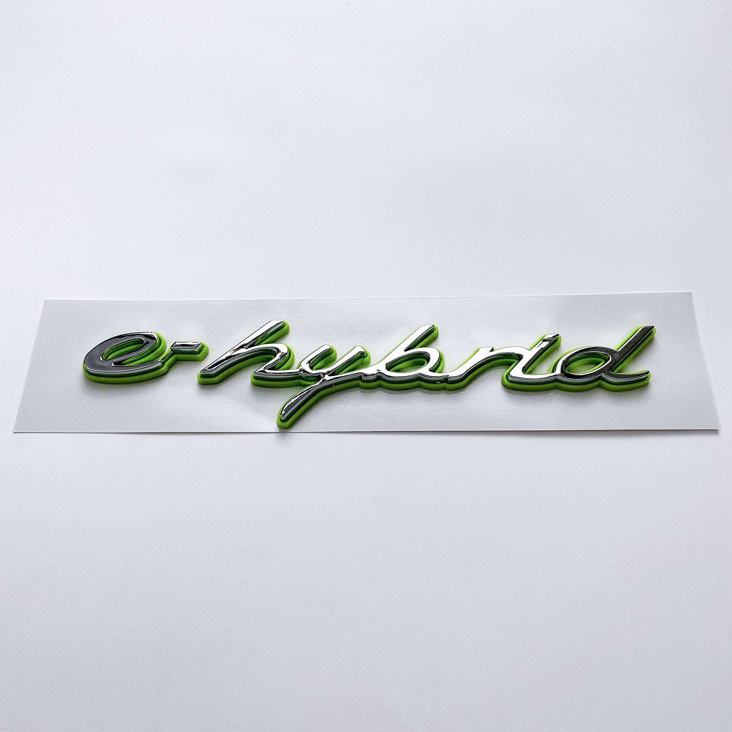 Porsche "e-hybrid" Letter Badge Emblem Car Sticker Green Base Sliver 971854500A Italiaspares