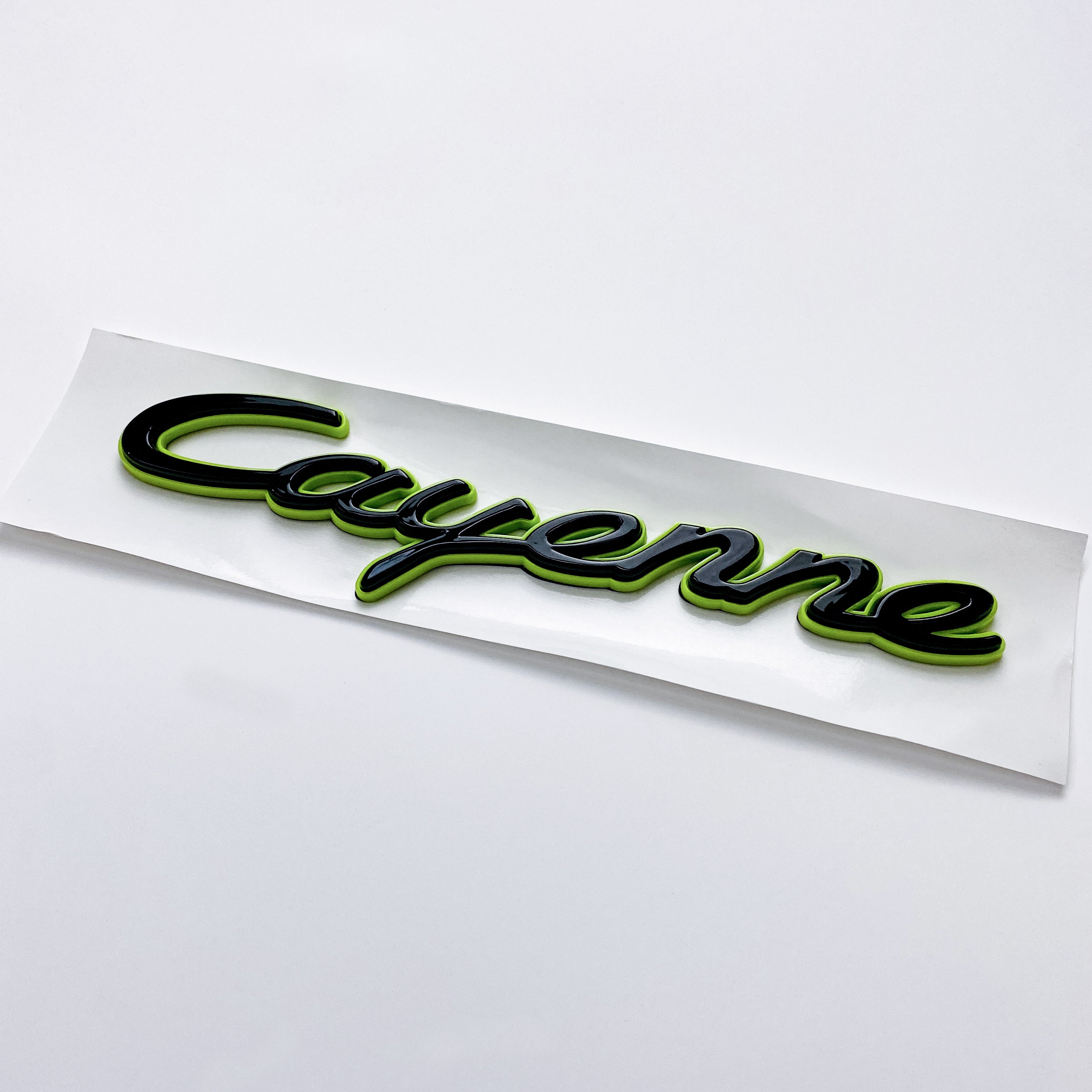 Porsche "Cayenne" Rear Trunk Emblem Decal Badge Green Base Black 9Y3853675 Italiaspares