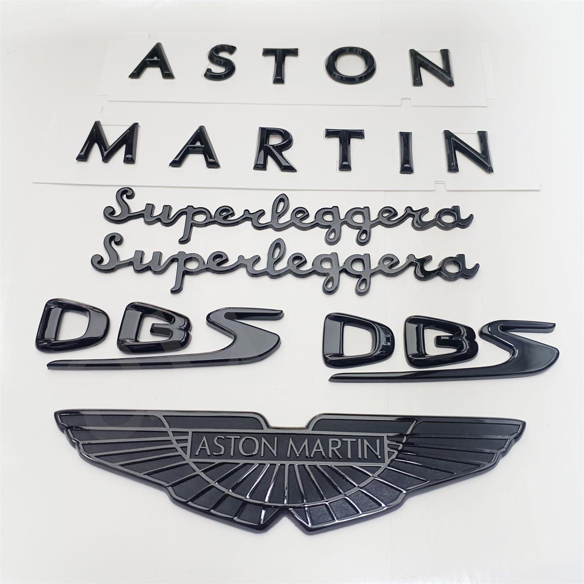 Aston Martin DBS Superleggera Gloss Black Chrome Badge Set - Black Emblem Factory