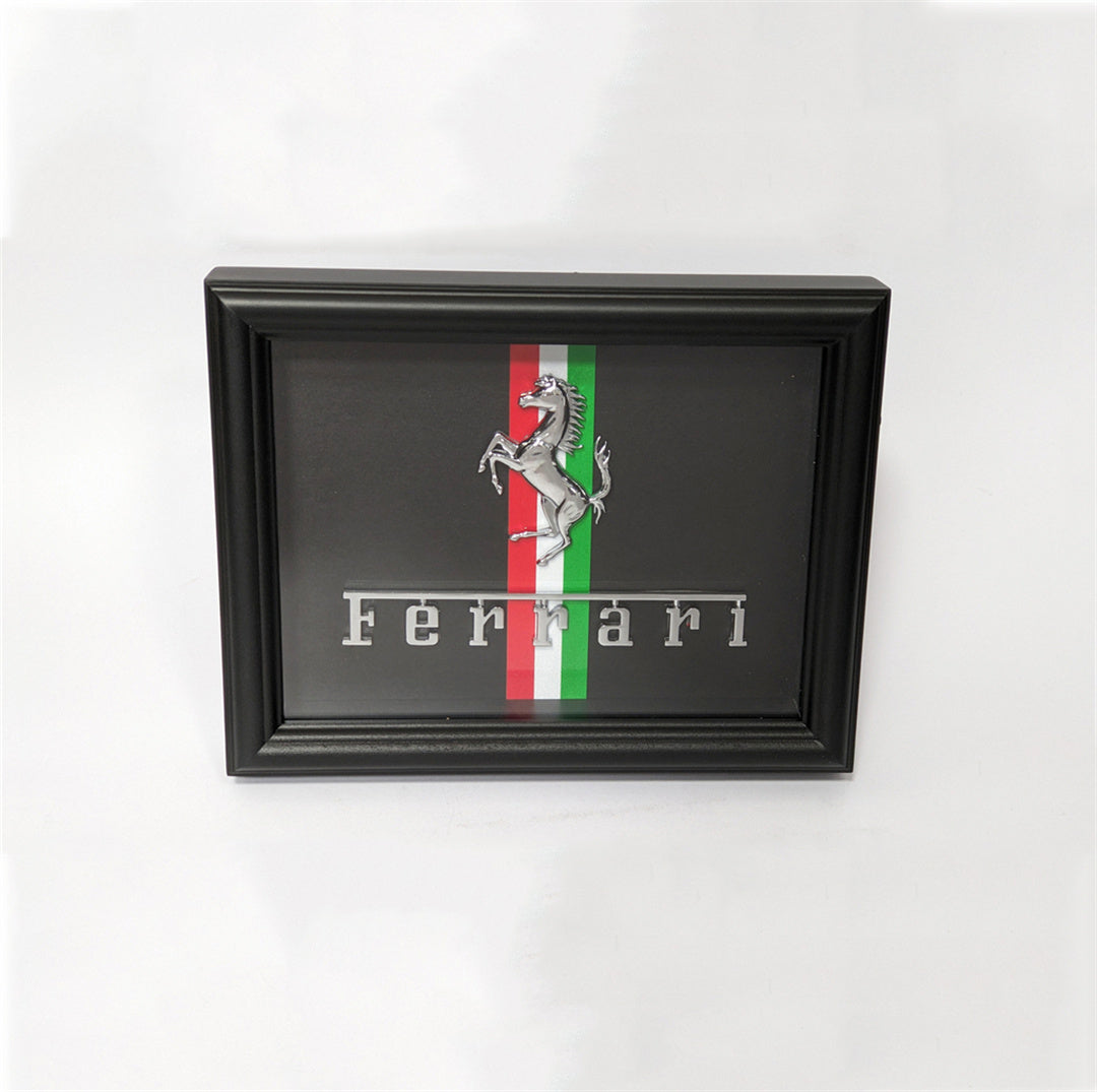 Ferrari Chrome Badge Art Picture Hardwood Black Frame Italiaspares
