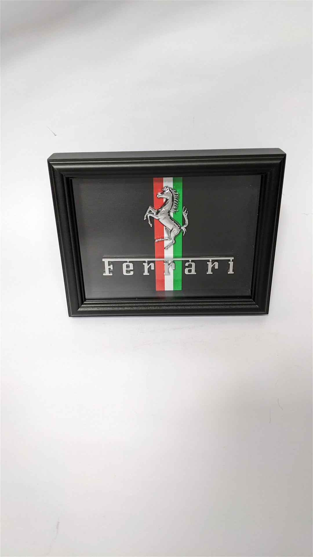 Ferrari Chrome Badge Art Picture Hardwood Black Frame Italiaspares