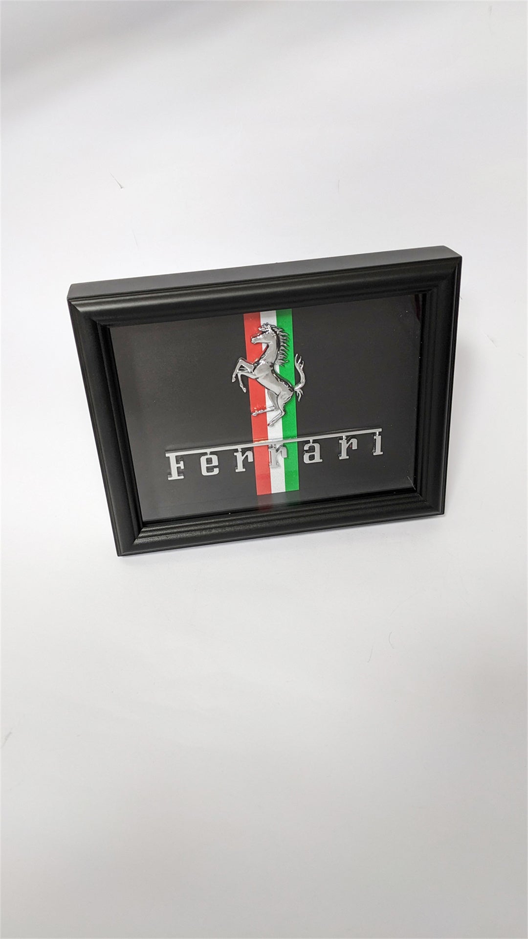 Ferrari Chrome Badge Art Picture Hardwood Black Frame Italiaspares