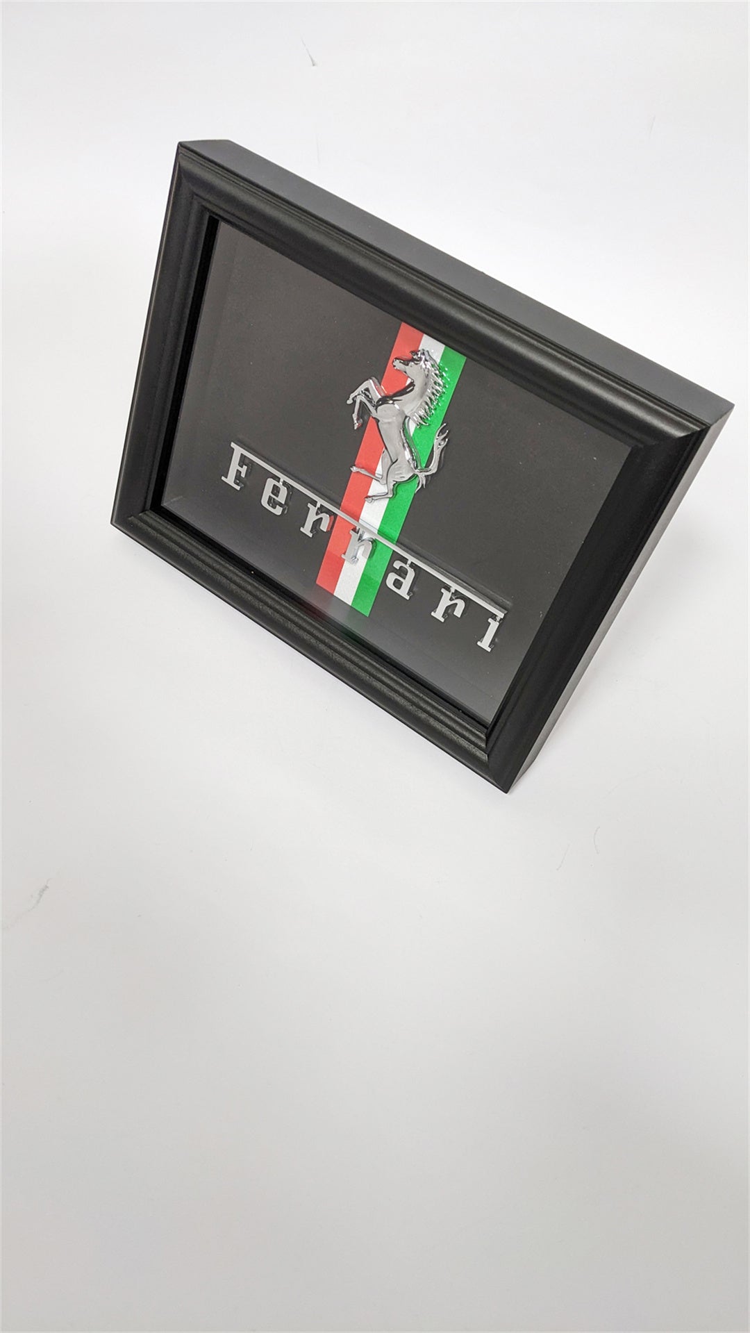 Ferrari Chrome Badge Art Picture Hardwood Black Frame Italiaspares