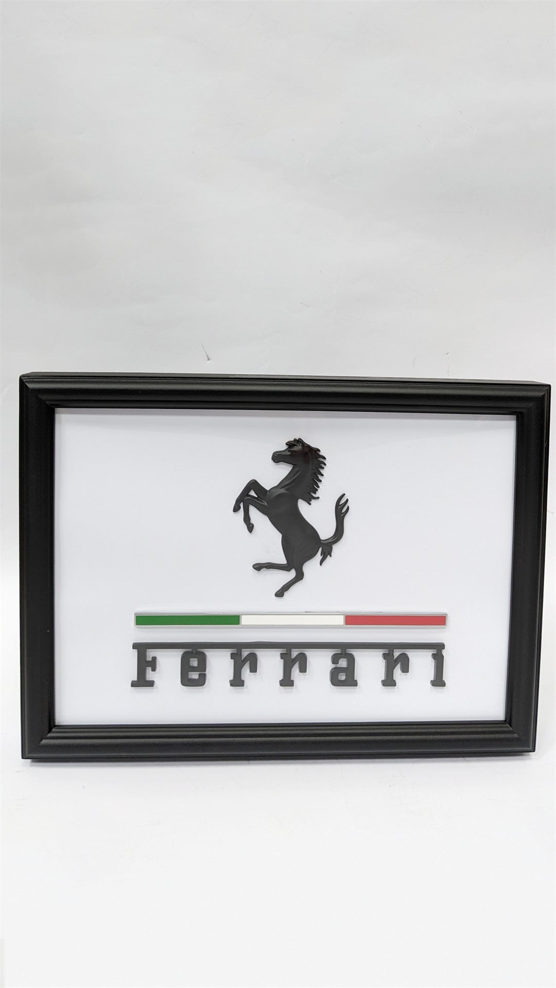 Ferrari Emblem Wooden Glass Frame – Luxury Automotive Wall Decor Italiaspares