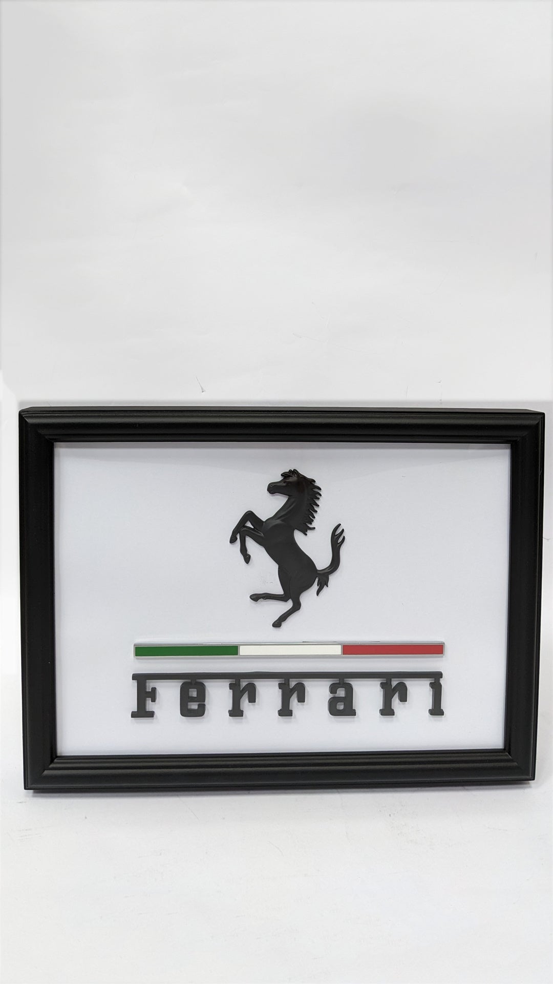 Ferrari Emblem Wooden Glass Frame – Luxury Automotive Wall Decor Italiaspares