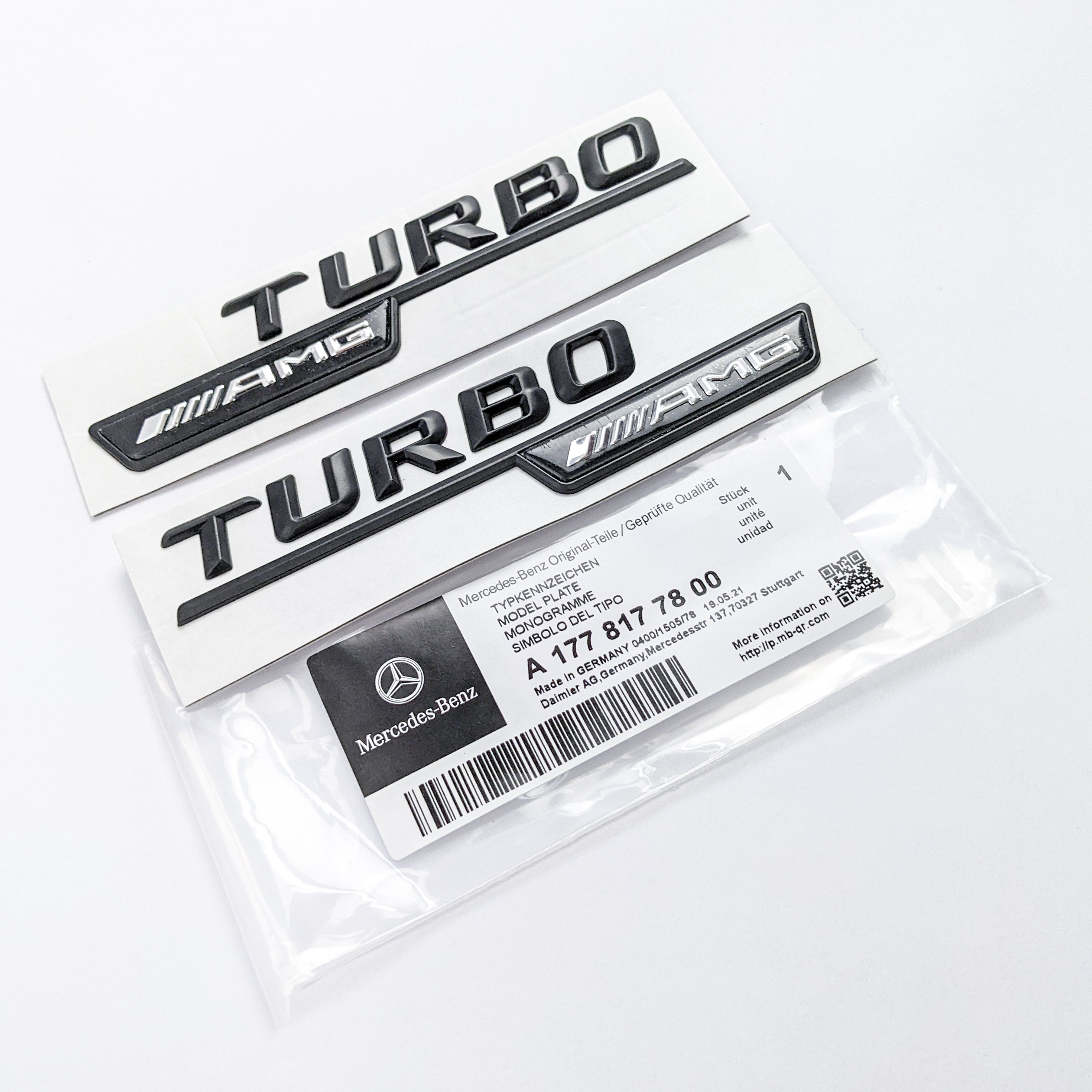 Mercedes Benz Gloss Black TURBO AMG Letters Emblem Badges Italiaspares