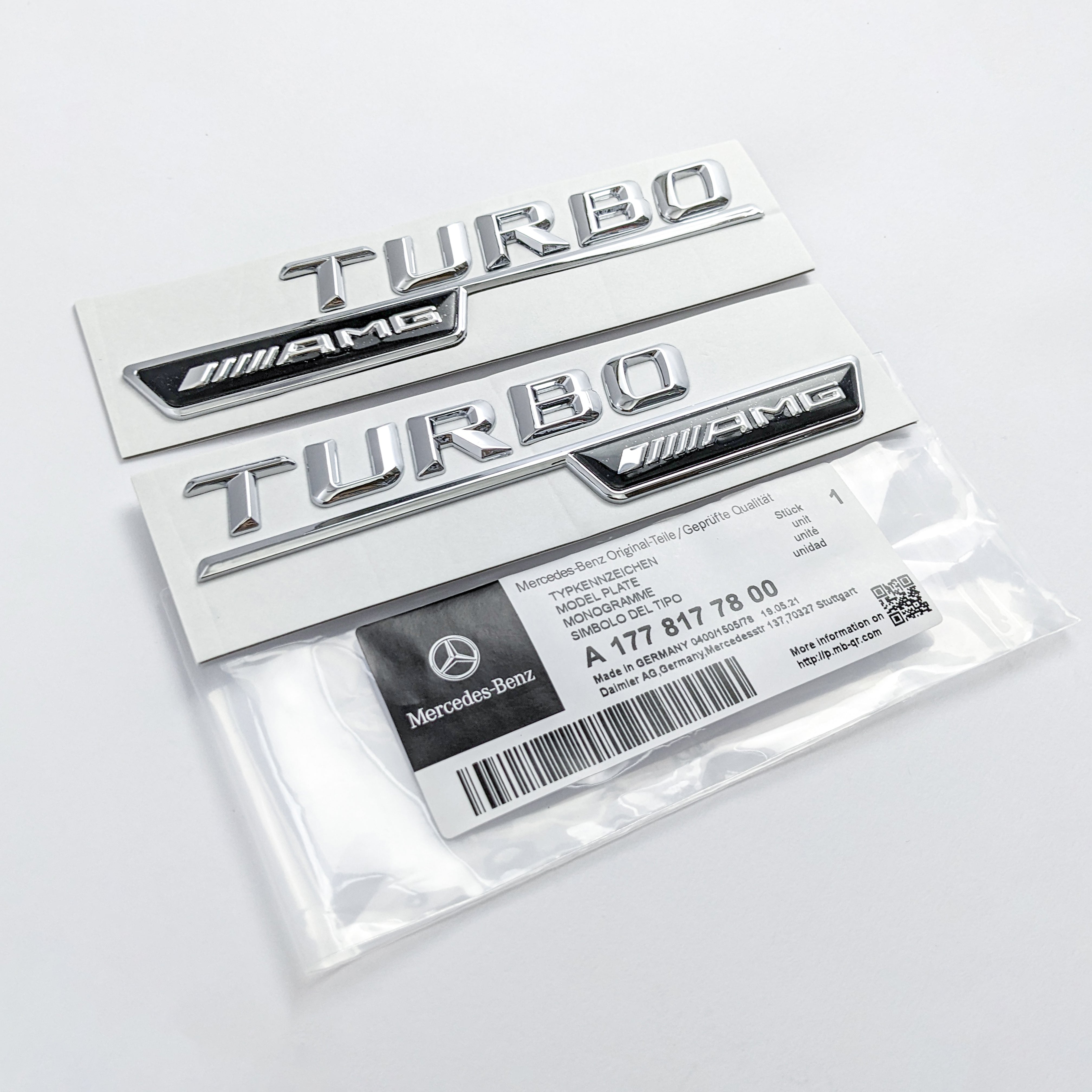 Mercedes Benz Chrome Silver TURBO AMG Letters Emblem Badges Italiaspares