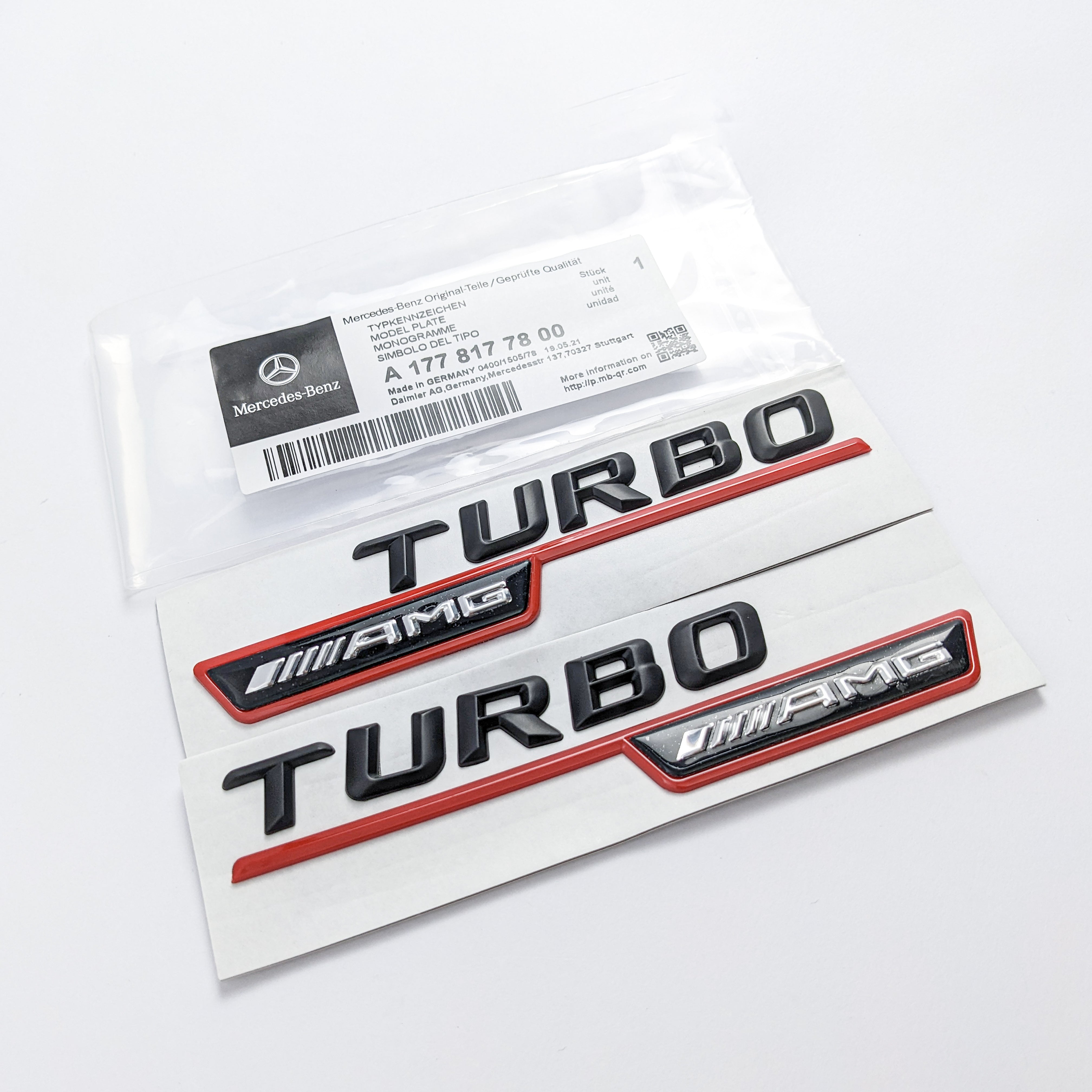 Mercedes Benz Gloss Black Red TURBO AMG Letters Emblem Badges Italiaspares