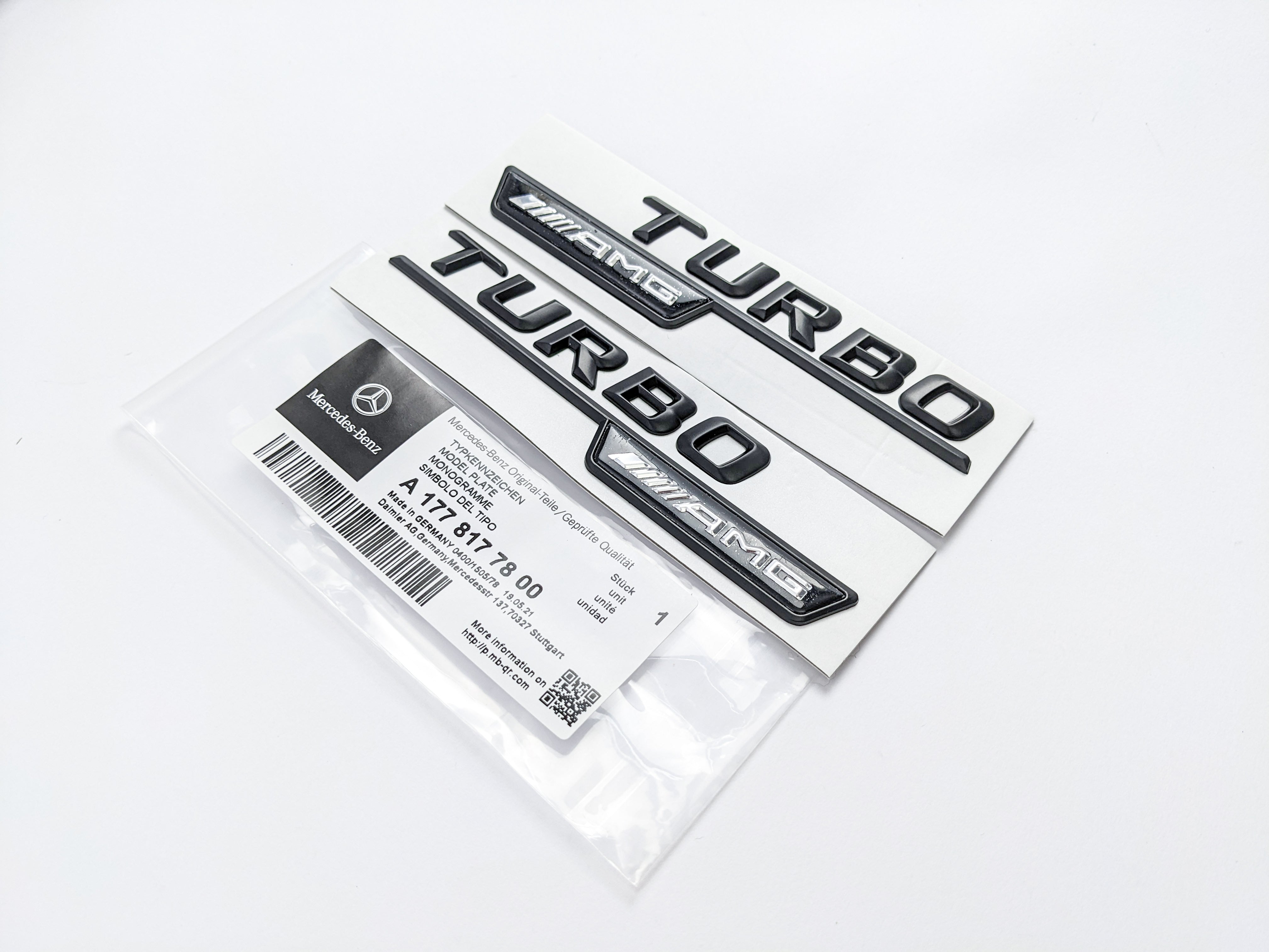 Mercedes Benz Gloss Black TURBO AMG Letters Emblem Badges Italiaspares