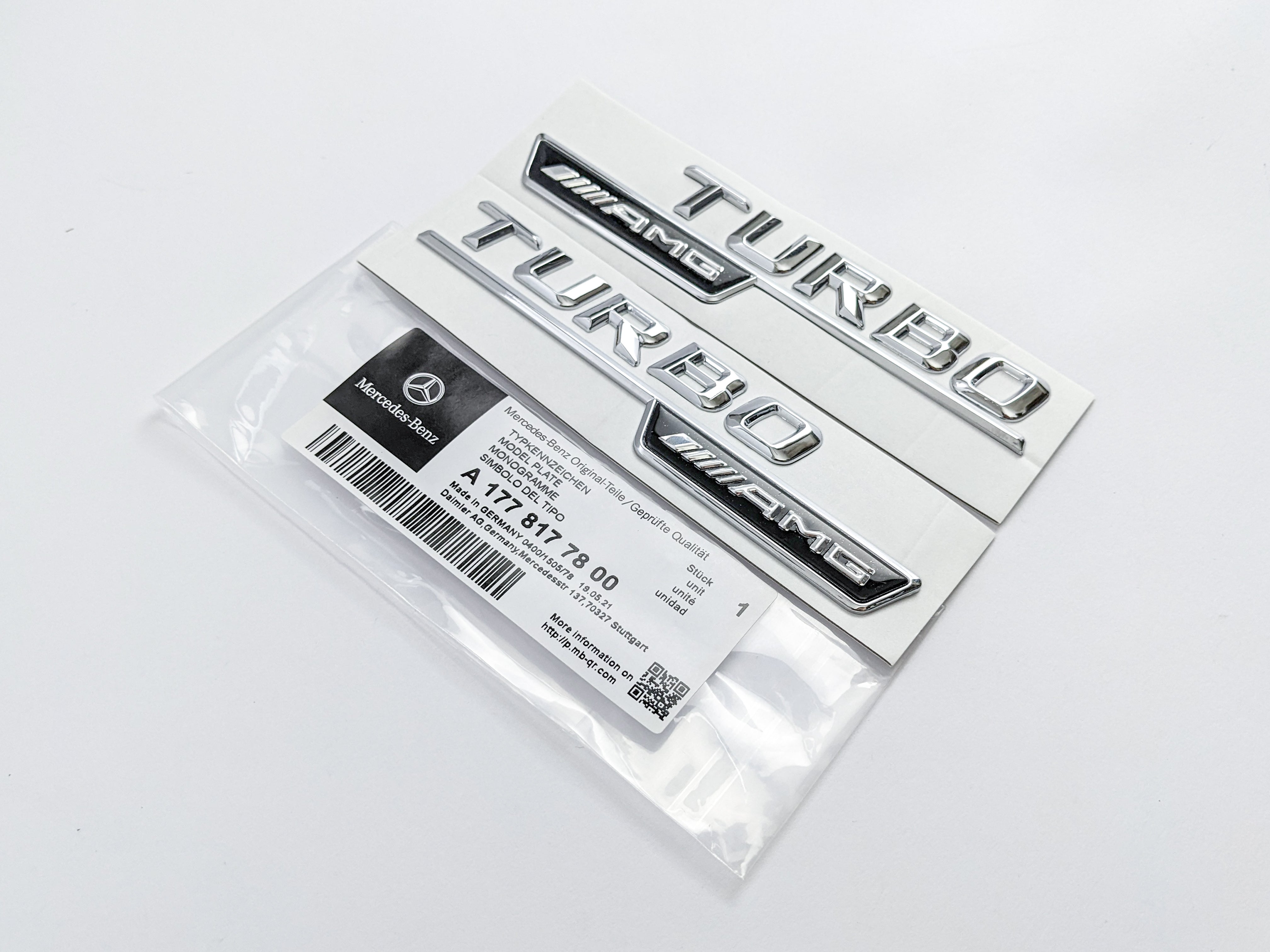 Mercedes Benz Chrome Silver TURBO AMG Letters Emblem Badges Italiaspares