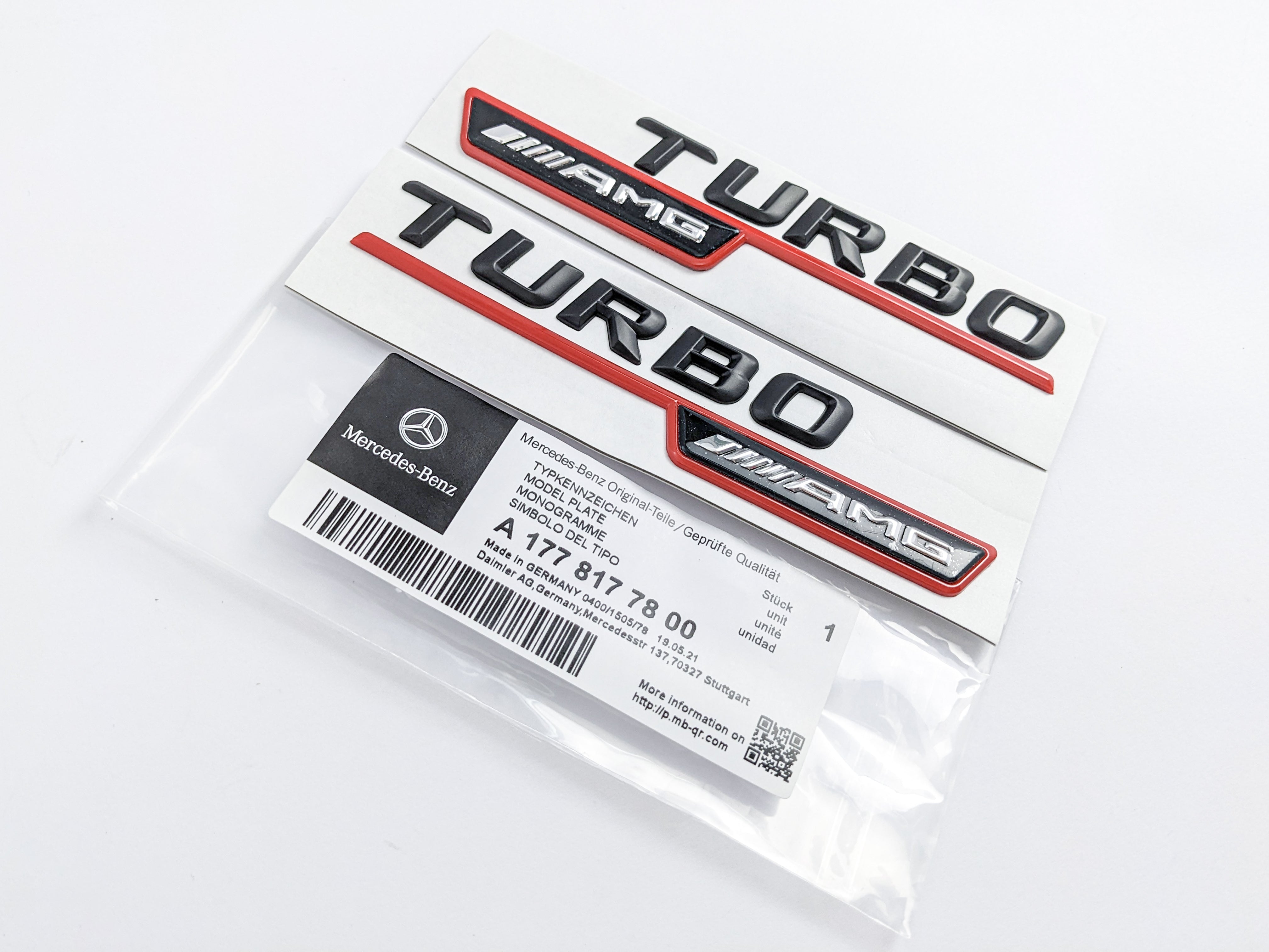 Mercedes Benz Gloss Black Red TURBO AMG Letters Emblem Badges Italiaspares