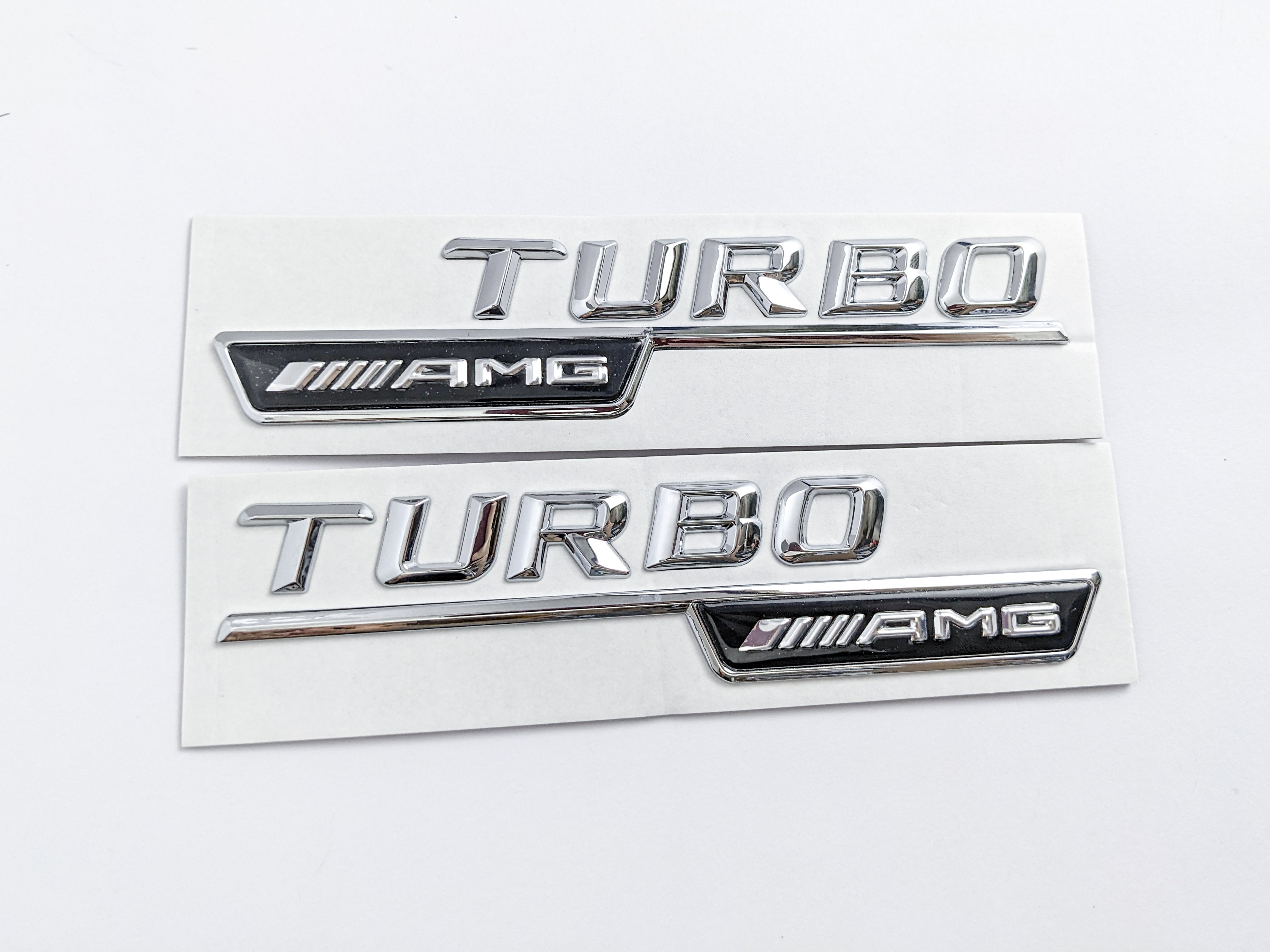 Mercedes Benz Chrome Silver TURBO AMG Letters Emblem Badges Italiaspares