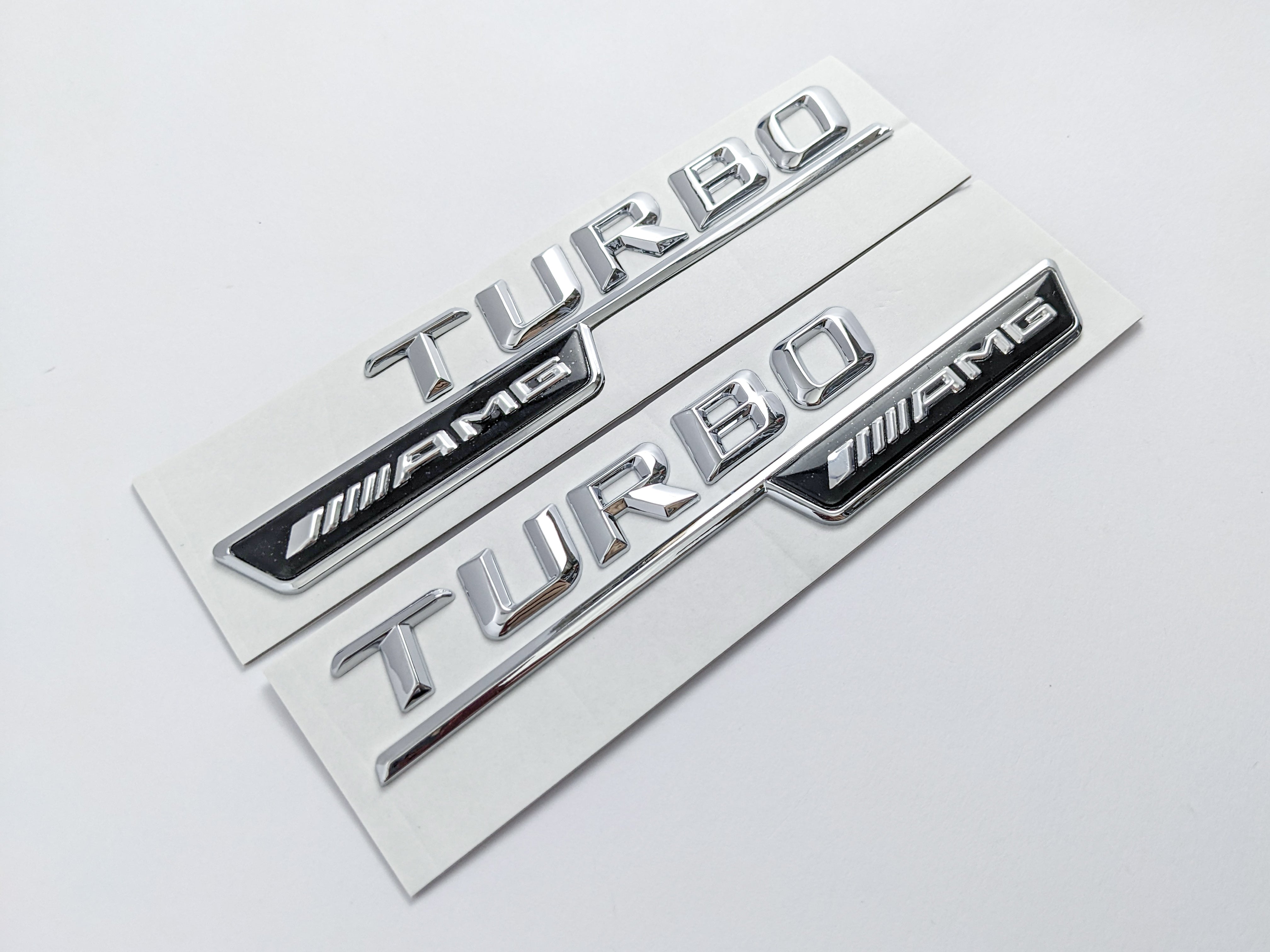 Mercedes Benz Chrome Silver TURBO AMG Letters Emblem Badges Italiaspares