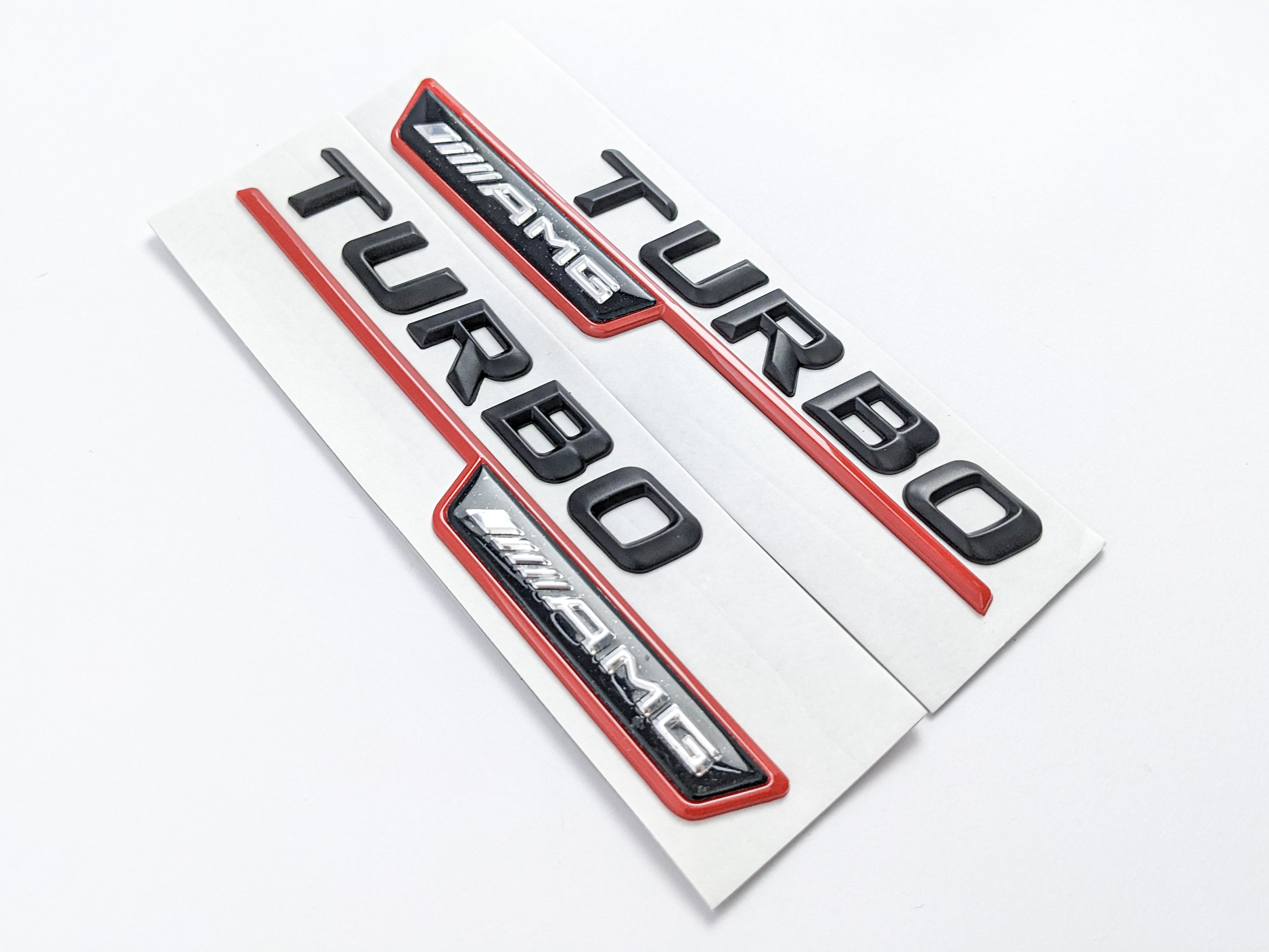 Mercedes Benz Gloss Black Red TURBO AMG Letters Emblem Badges Italiaspares
