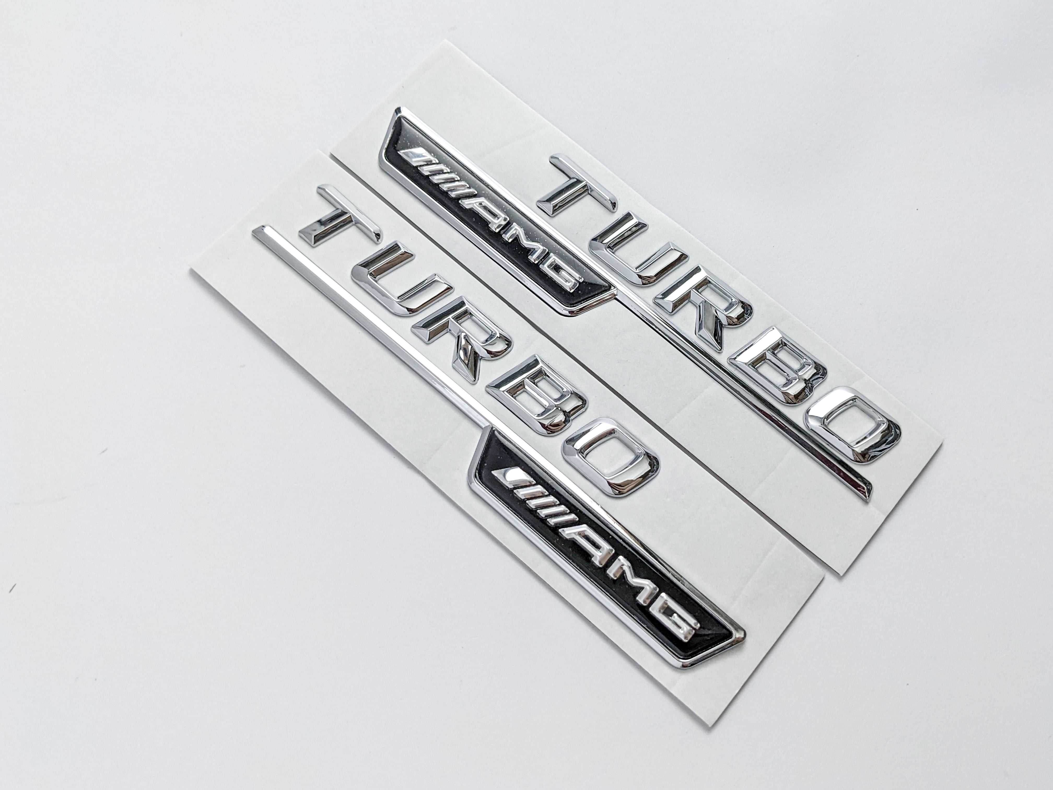 Mercedes Benz Chrome Silver TURBO AMG Letters Emblem Badges Italiaspares
