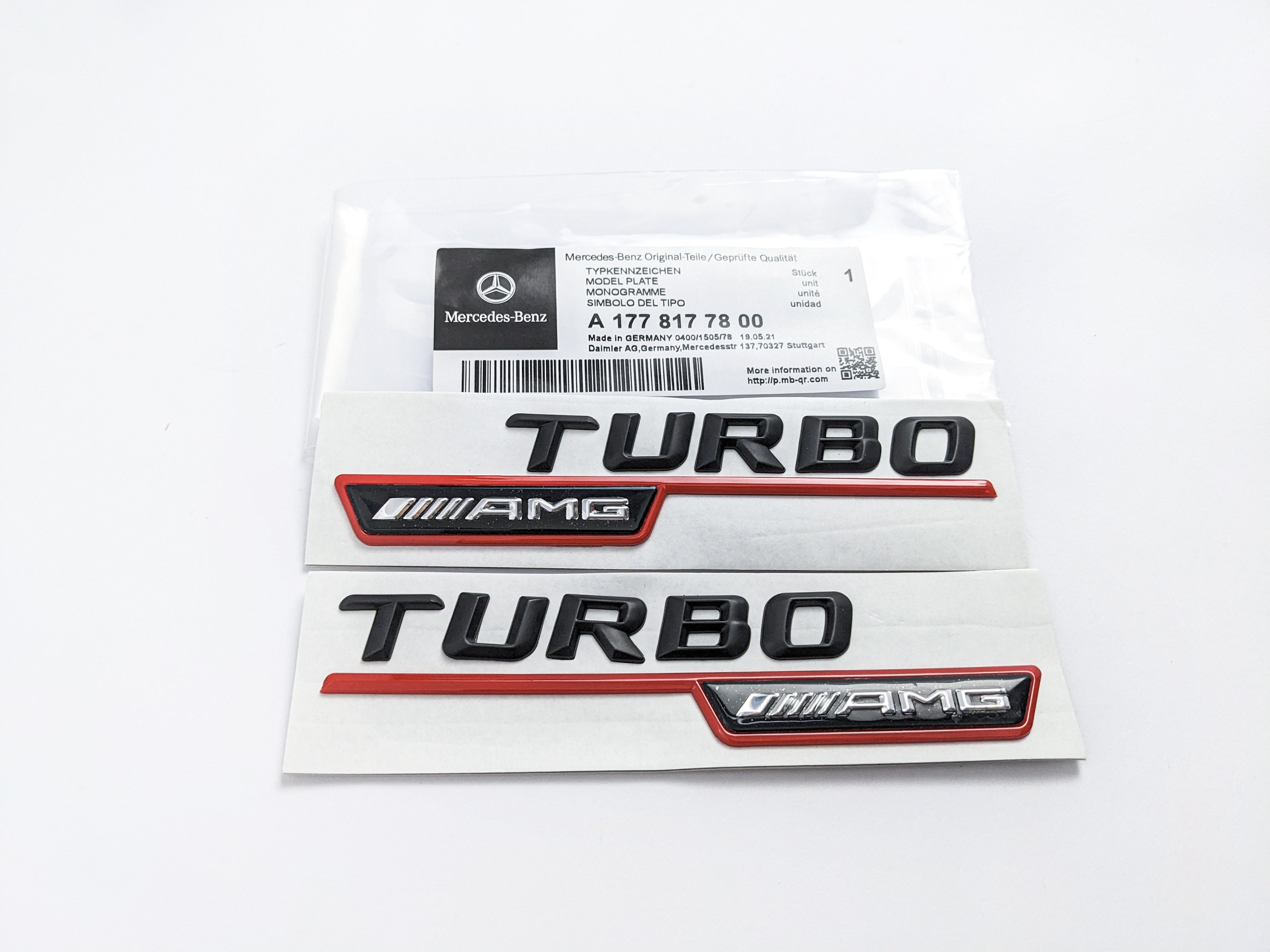 Mercedes Benz Gloss Black Red TURBO AMG Letters Emblem Badges Italiaspares