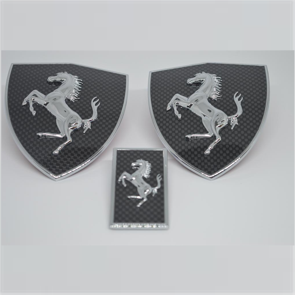 Ferrari Carbon Fiber Fender Shield & Front Bonnect badge Emblem Kit Italiaspares
