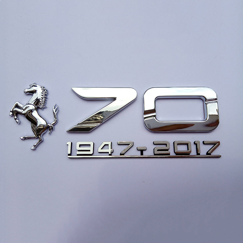 Ferrari 70th Anniversary LH RH Side Emblem Badge Chrome Set OEM NEW P/N 89326100 Italiaspares