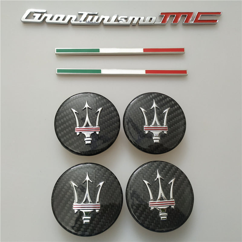 Maserati Granturismo MC Rear Badge&Flag Skirt Badge &Carbon Fiber Wheel Caps Kit Italiaspares