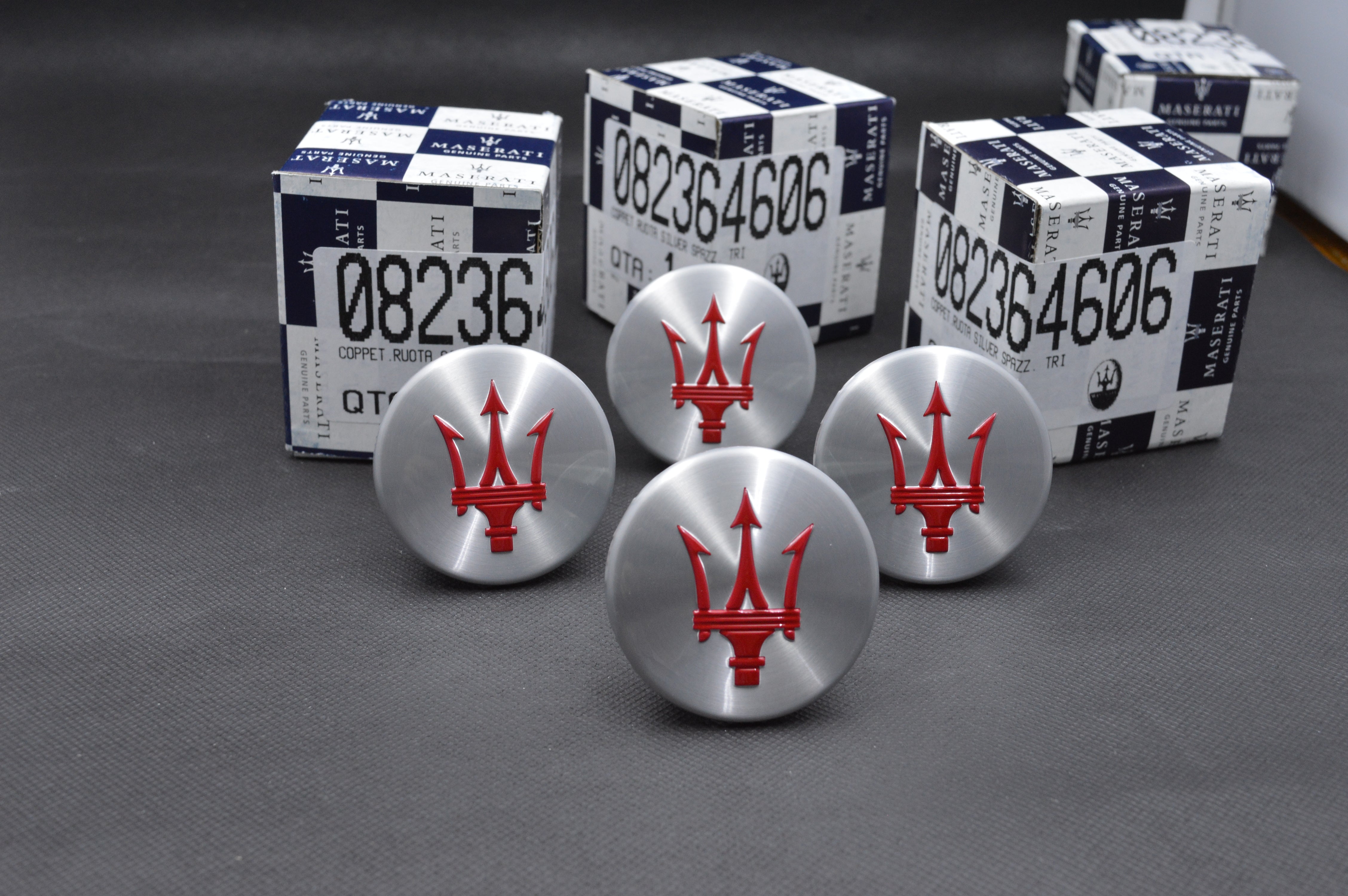 4X Genuine Maserati Granturismo Quattroporte Silver With Red Center Cap#82364606 Factory