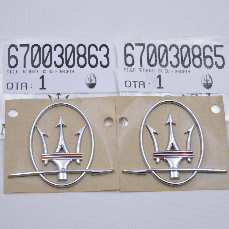Maserati Quattroporte GranTurismo GTS Trident RH&LH Side Emblem Badge With Red Italiaspares
