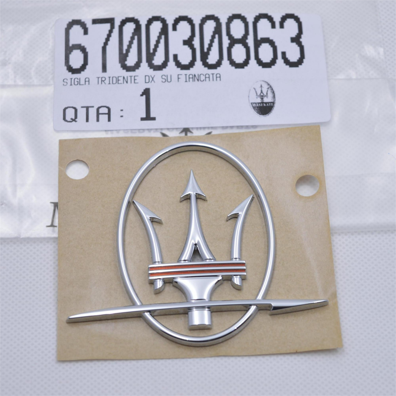 Genuine Maserati GTS RH Emblem badge With Mark In Red Colour#670030863 Factory