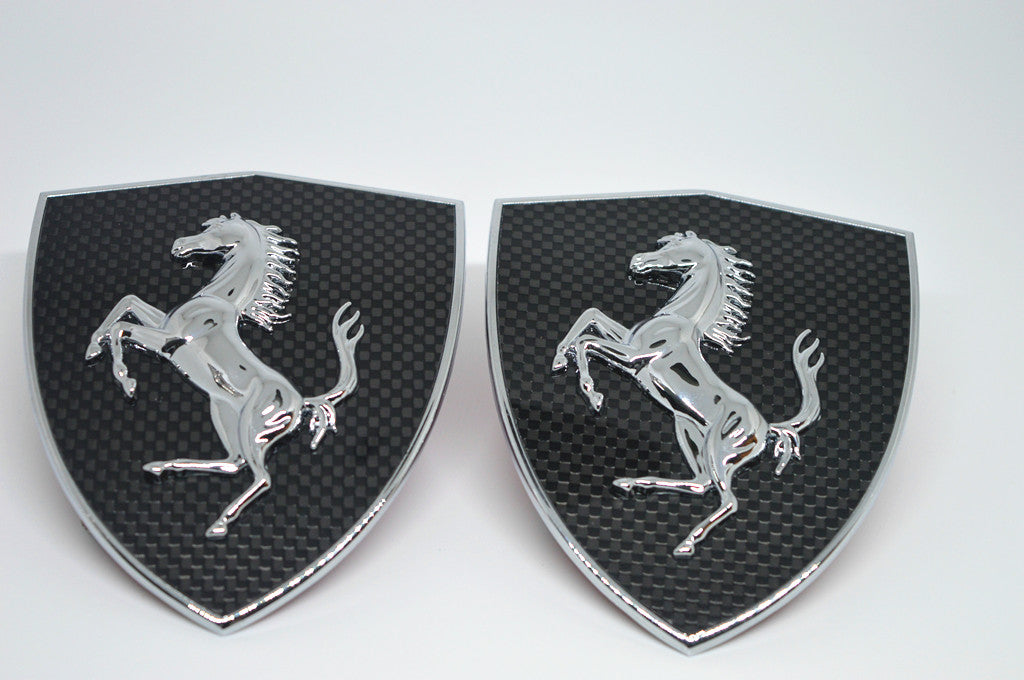 Ferrari Carbon Fiber Fender Shield & Front Bonnect badge Emblem Kit Italiaspares