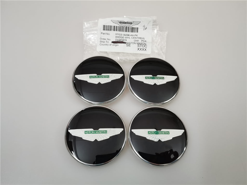 4X Genuine Aston Martin V8 Rapide Virage Green Wings Black Wheel Center Cap Factory