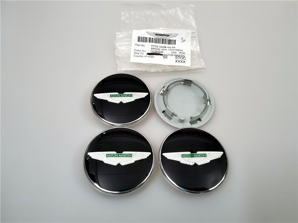 4X Genuine Aston Martin V8 Rapide Virage Green Wings Black Wheel Center Cap Factory