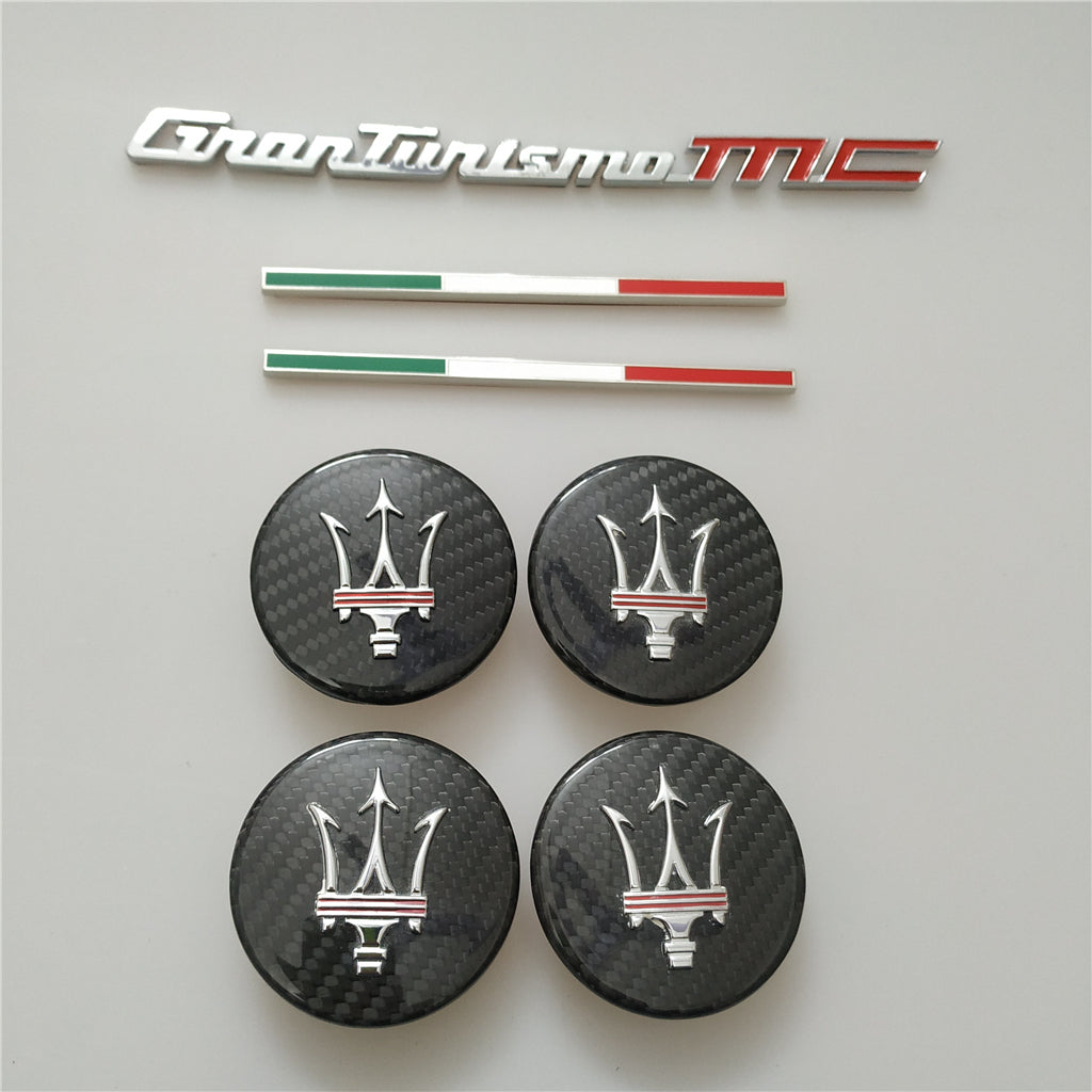 Maserati Granturismo MC Rear Badge&Flag Skirt Badge &Carbon Fiber Wheel Caps Kit Italiaspares