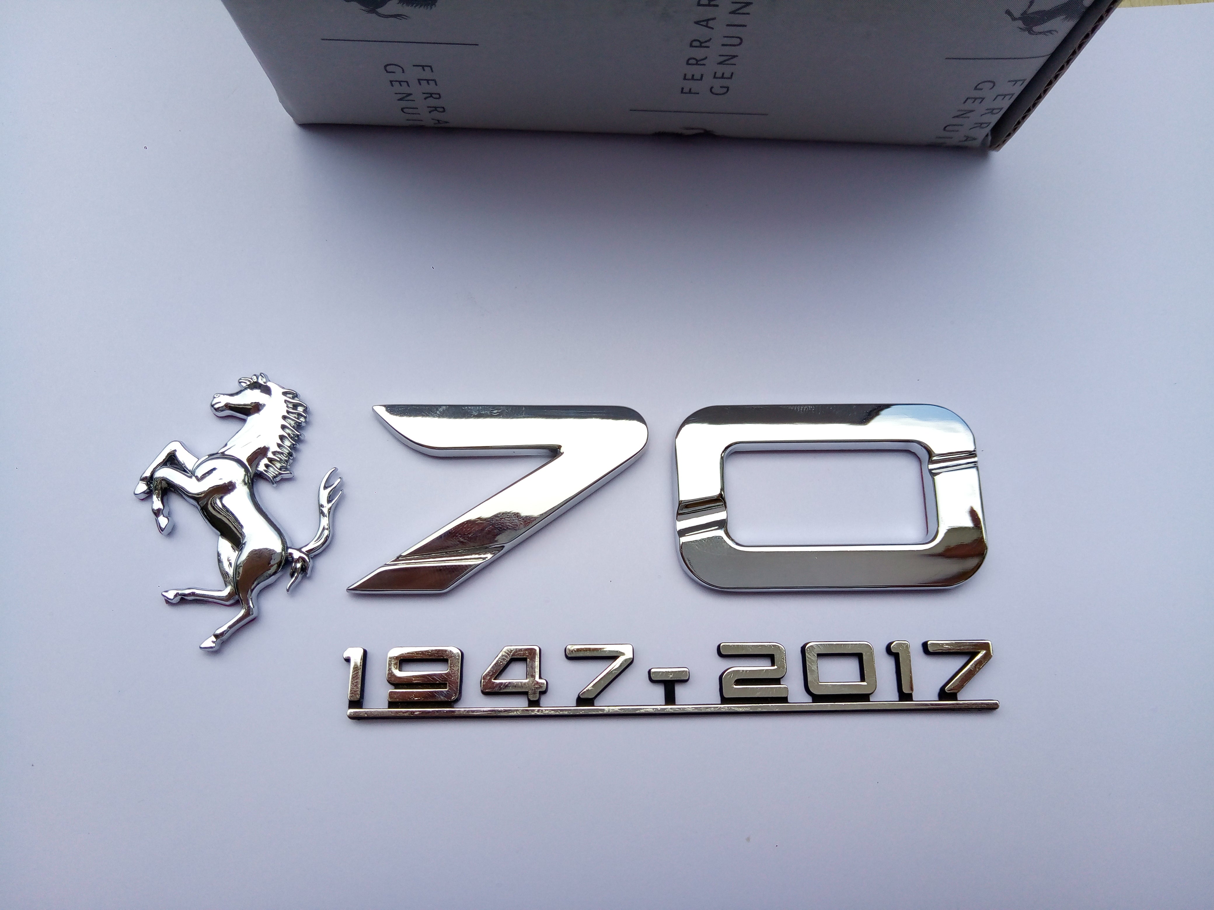 Ferrari 70th Anniversary LH RH Side Emblem Badge Chrome Set OEM NEW P/N 89326100 Italiaspares
