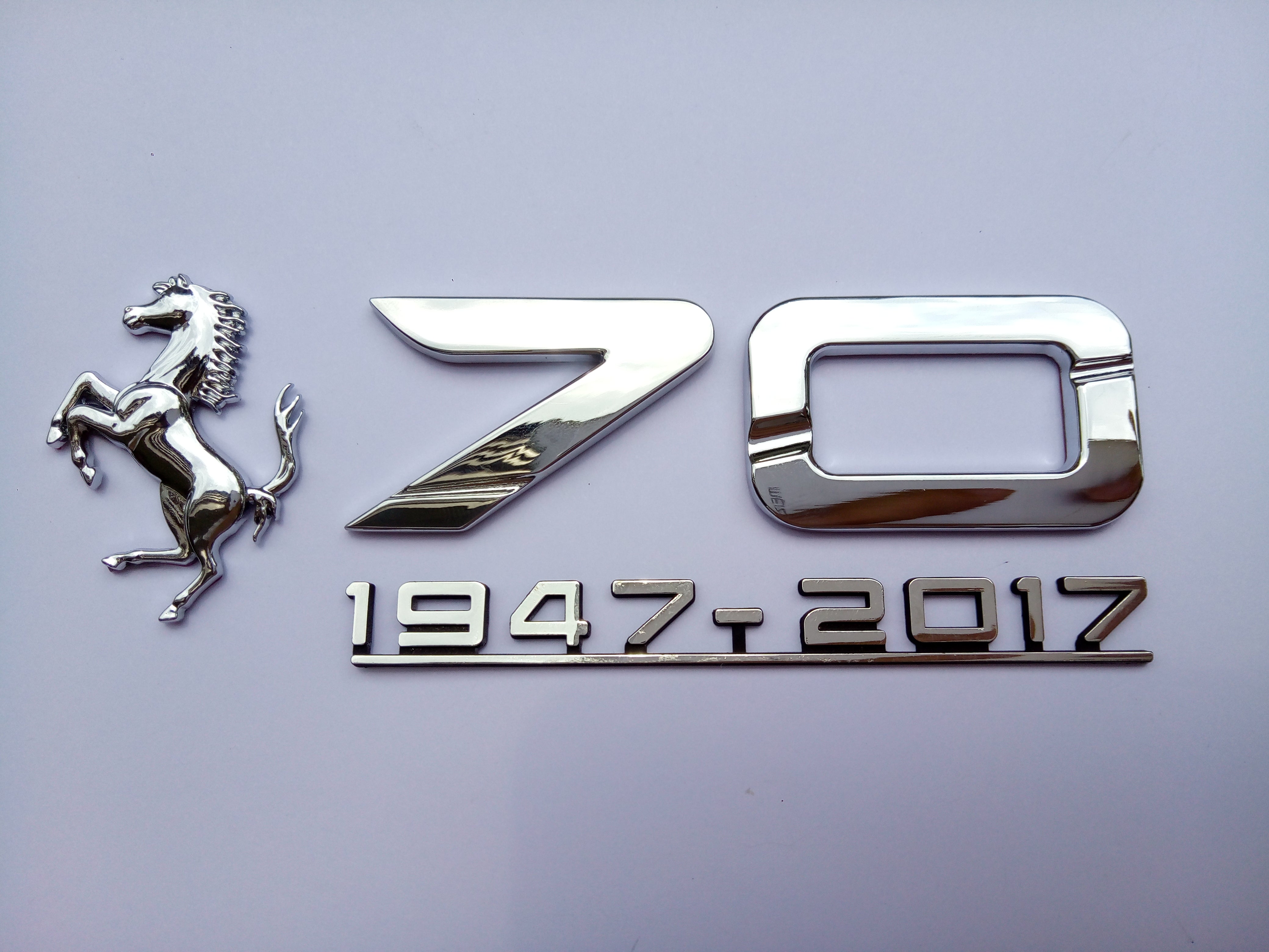 Ferrari 70th Anniversary LH RH Side Emblem Badge Chrome Set OEM NEW P/N 89326100 Italiaspares