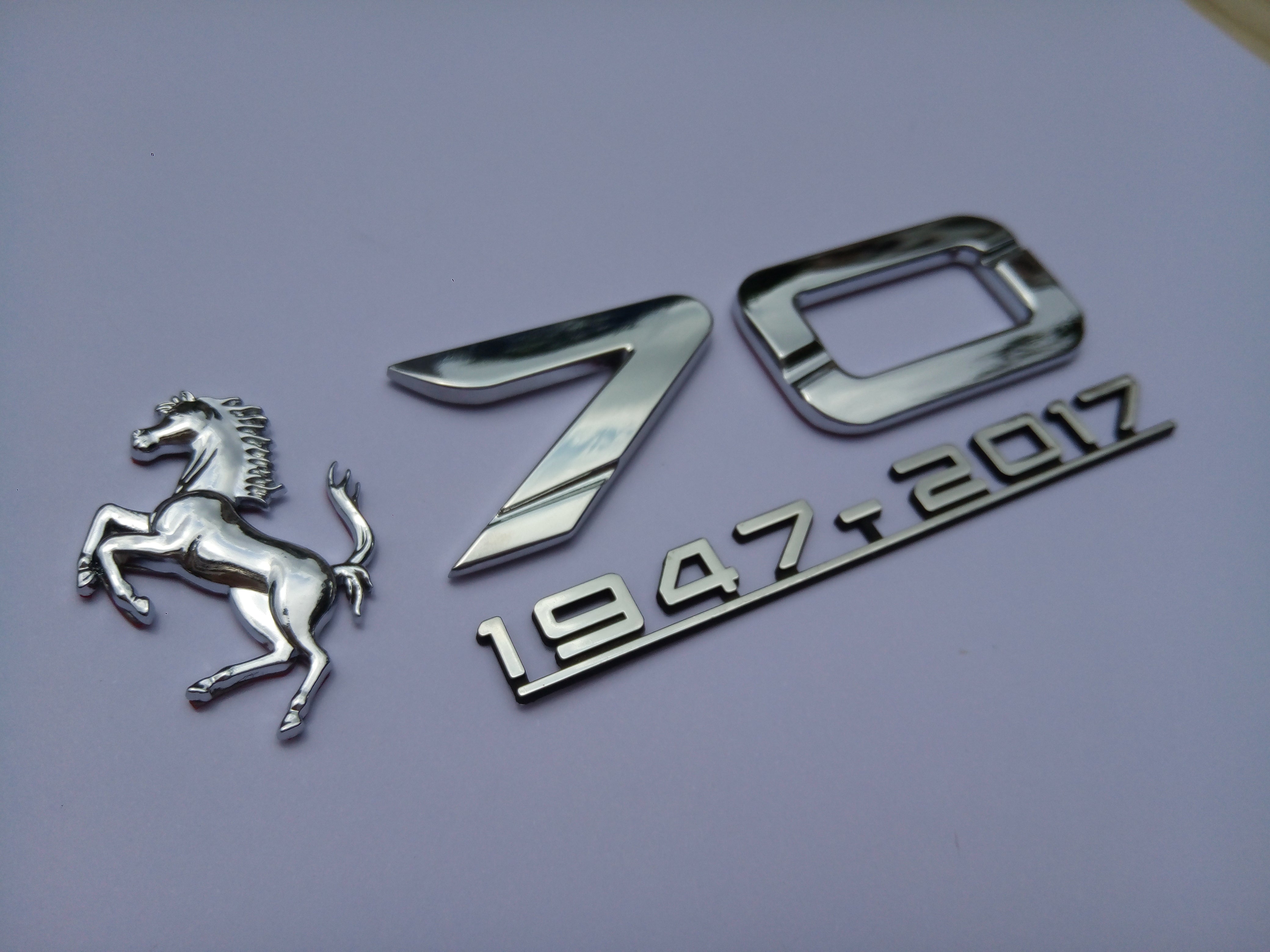 Ferrari 70th Anniversary LH RH Side Emblem Badge Chrome Set OEM NEW P/N 89326100 Italiaspares