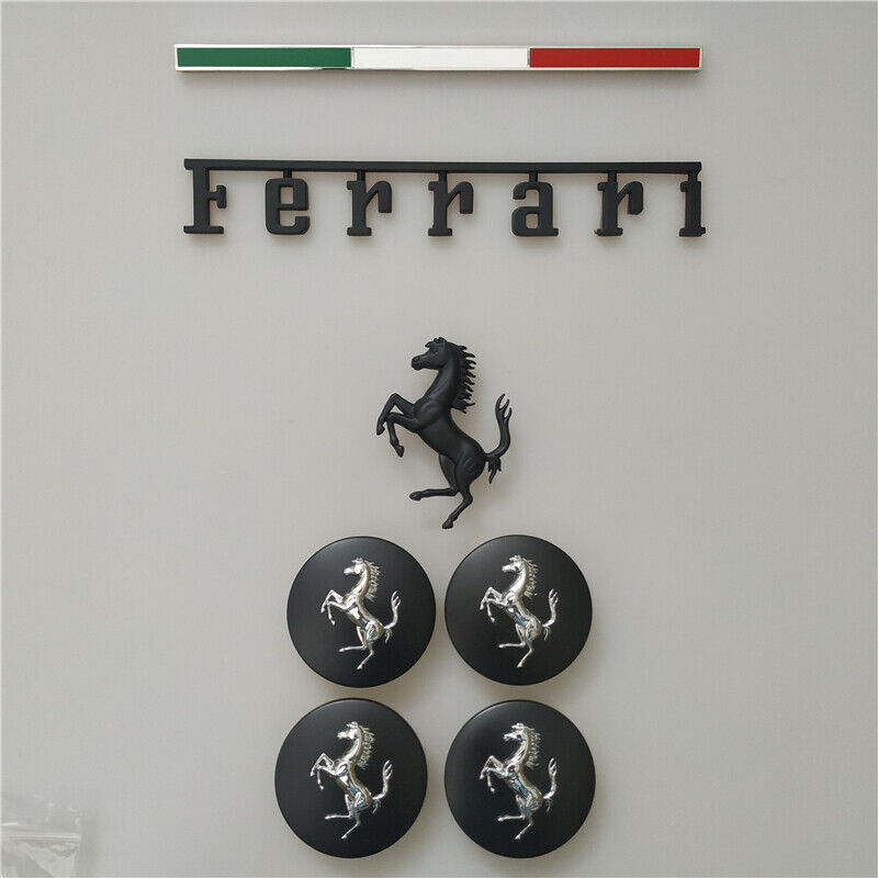 Ferrari F8 Italy badge&Rear Horse Badge Script & Wheel Caps Matte Black Kit Italiaspares