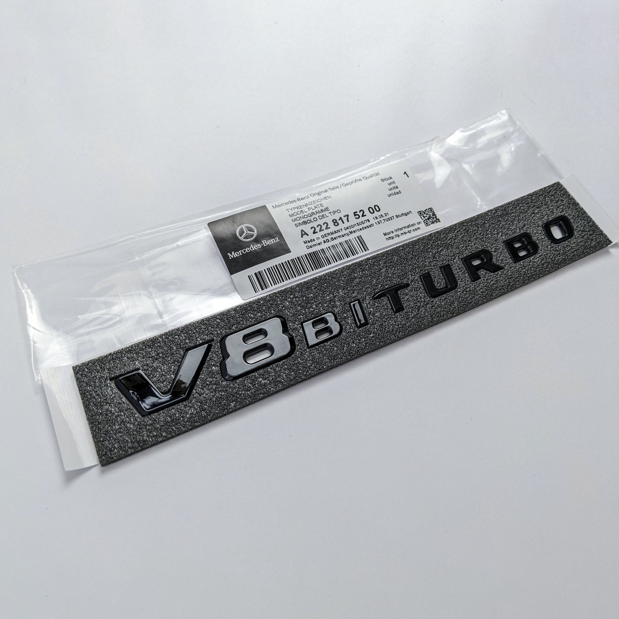 Mercedes Benz V8 BITURBO Gloss Black Number Letters Emblem Badge Stick