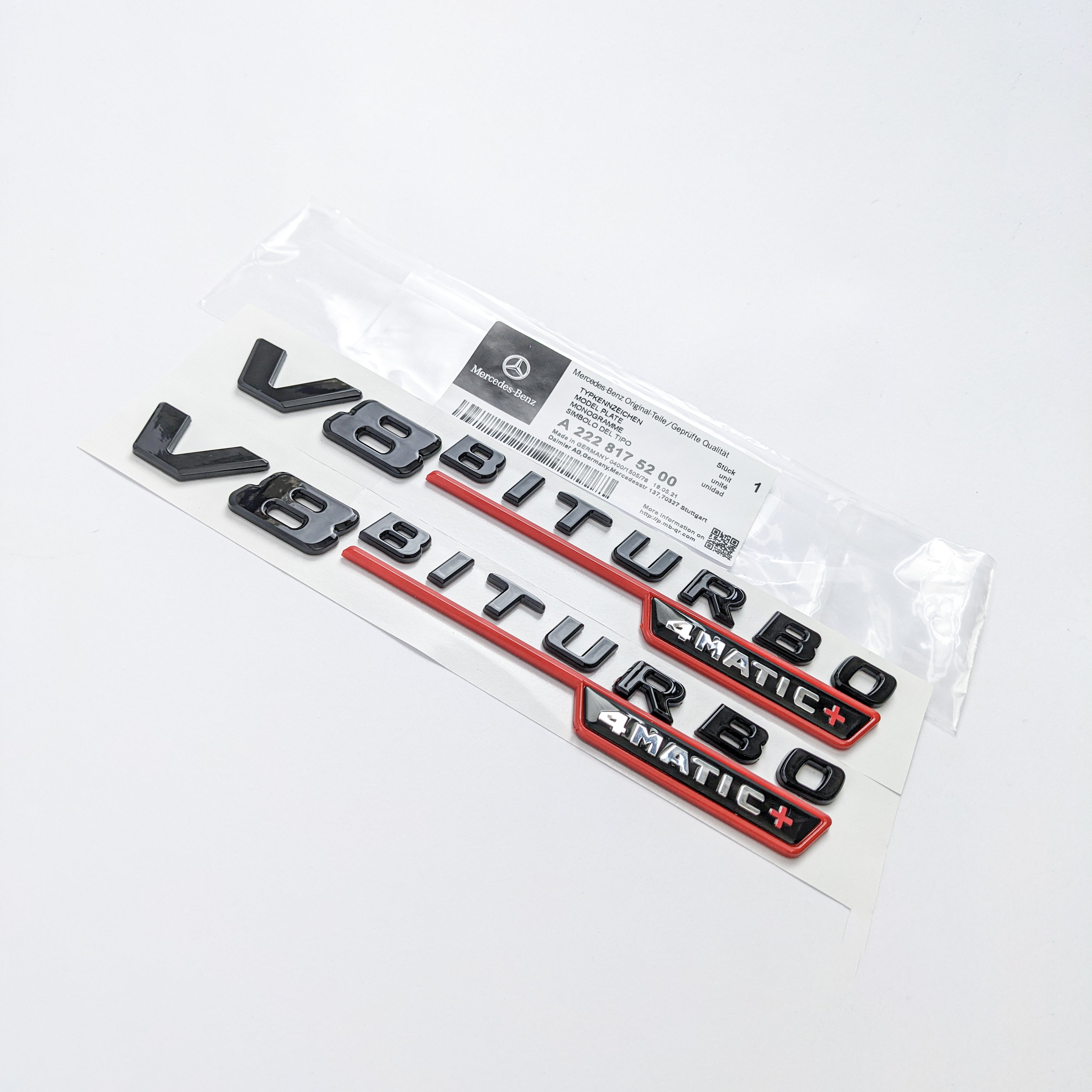 Mercedes Benz Gloss Black V8 BITURBO 4MATIC+ Fender Emblems Badges Italiaspares