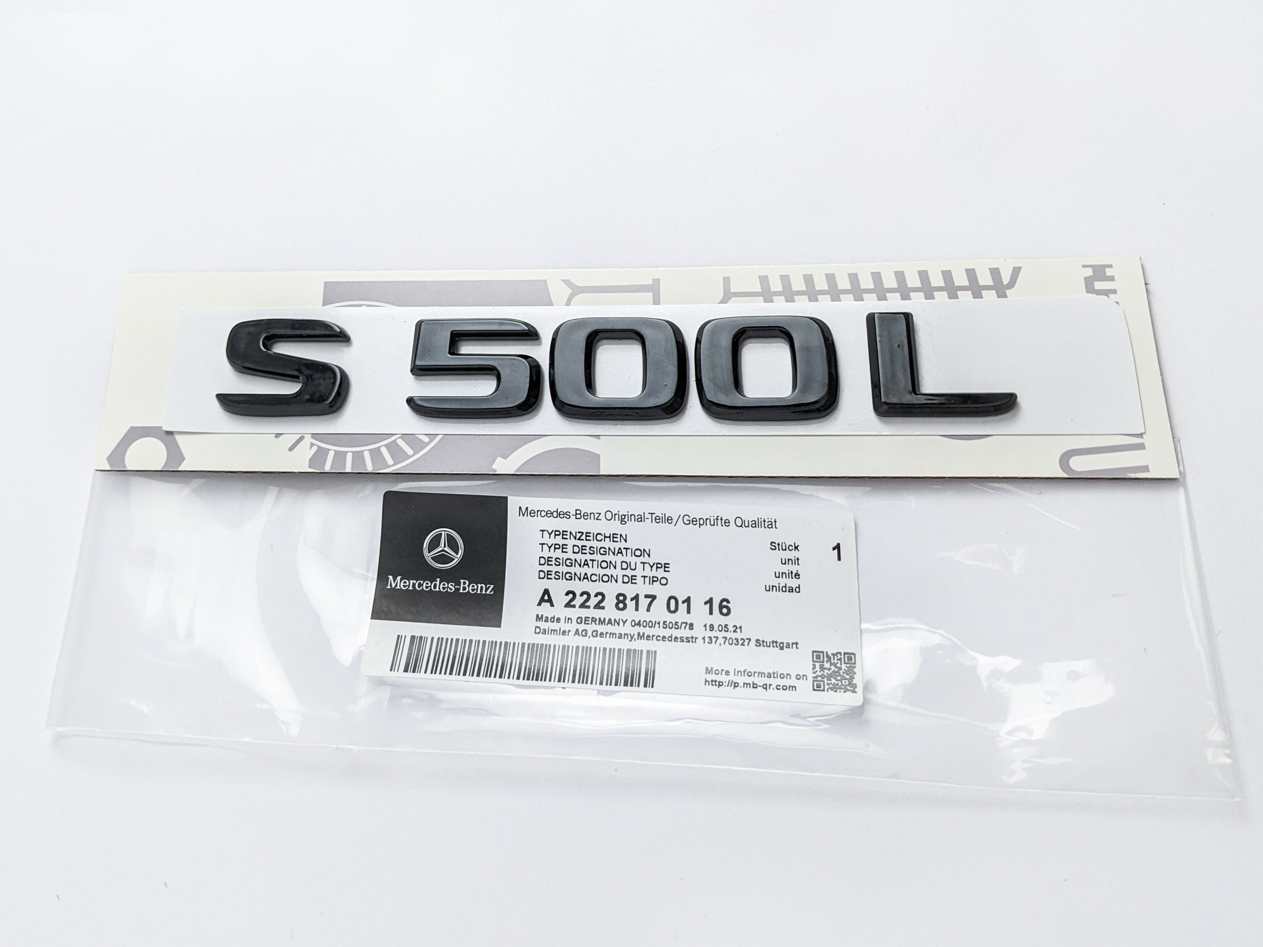 Mercedes Benz Gloss Black "S500L" Rear Trunk Emblem Badge Nameplate Decal Letter Italiaspares