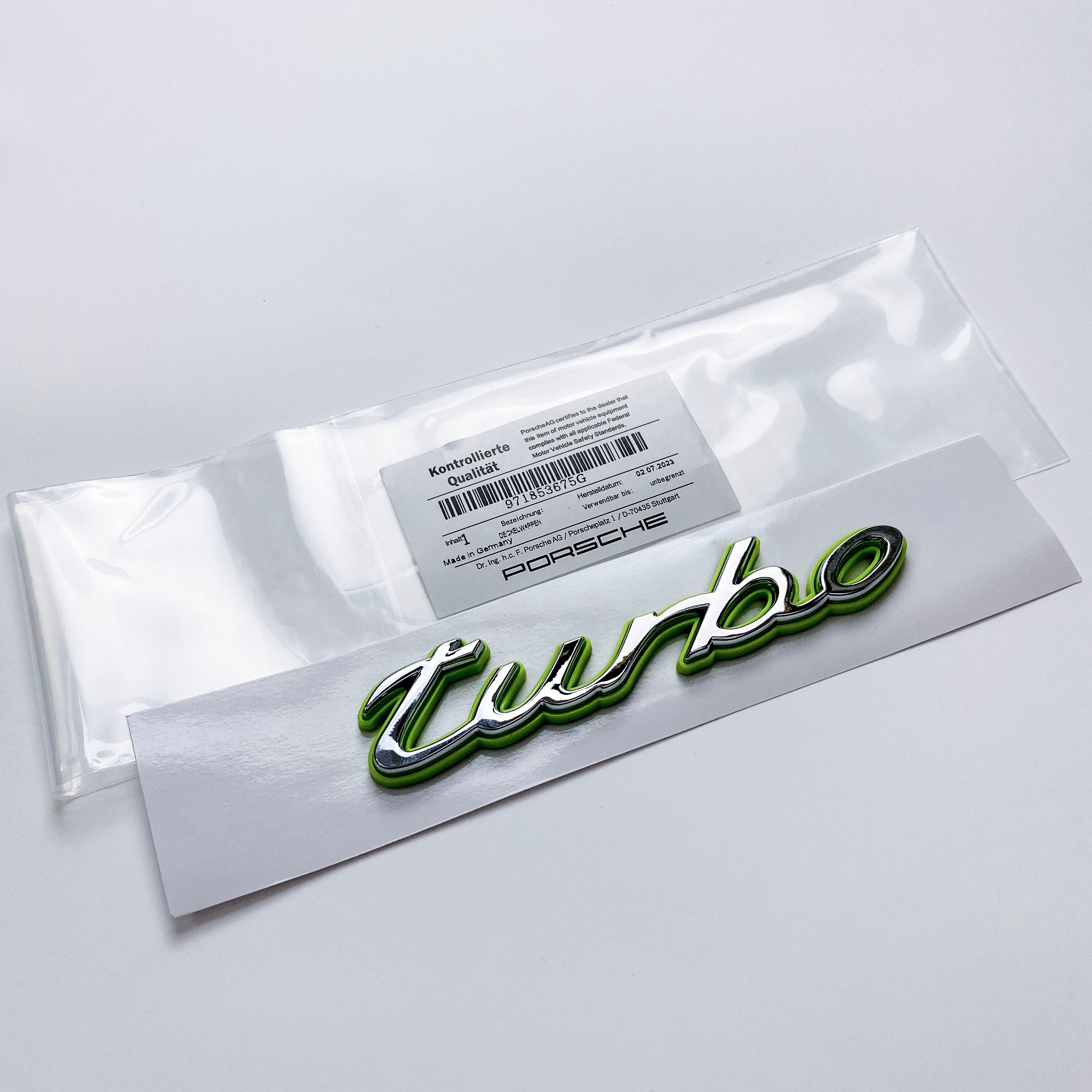 Porsche "Turbo" Rear Emblem Badge Logo Nameplate Letter Green Base Sliver 971853675G Italiaspares