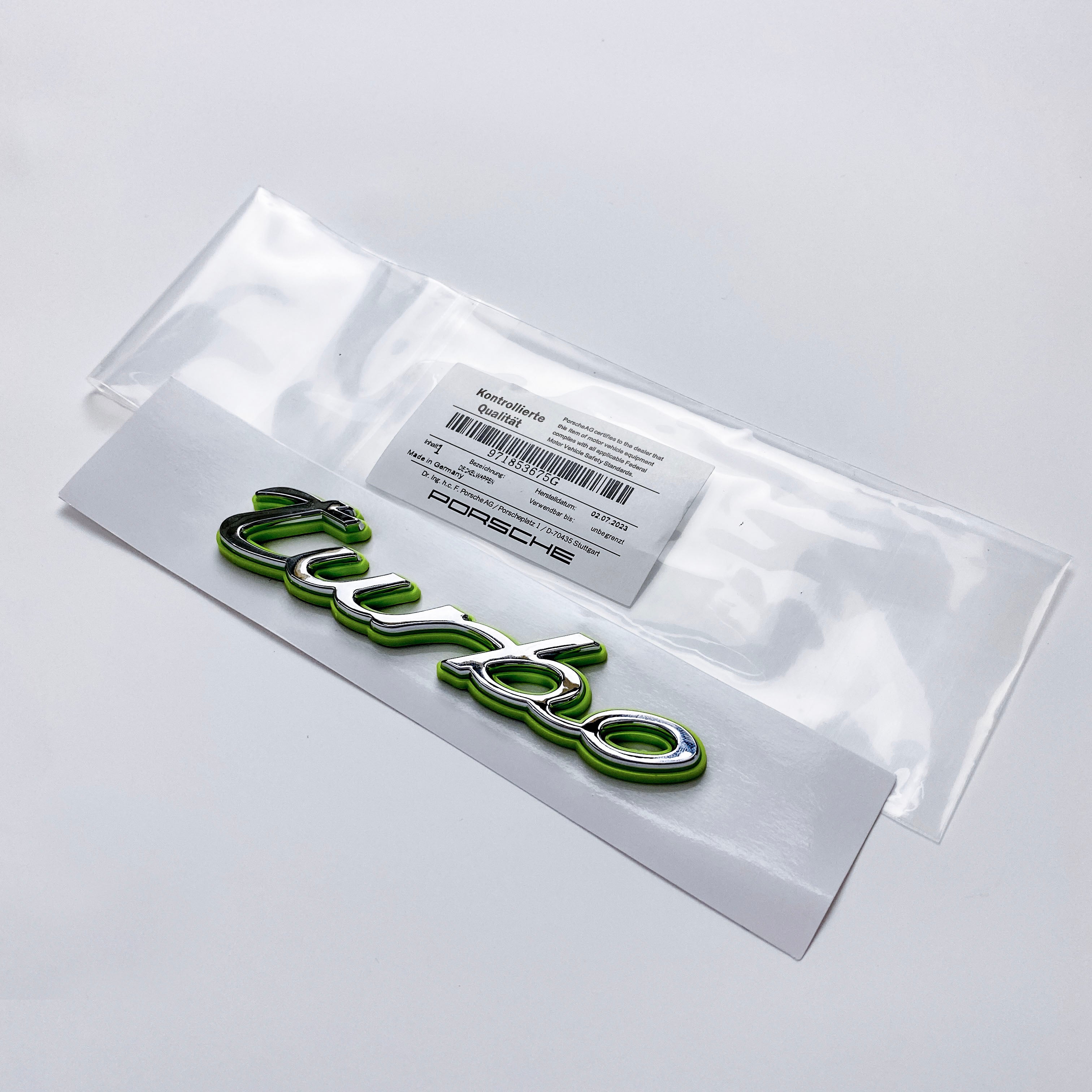 Porsche "Turbo" Rear Emblem Badge Logo Nameplate Letter Green Base Sliver 971853675G Italiaspares
