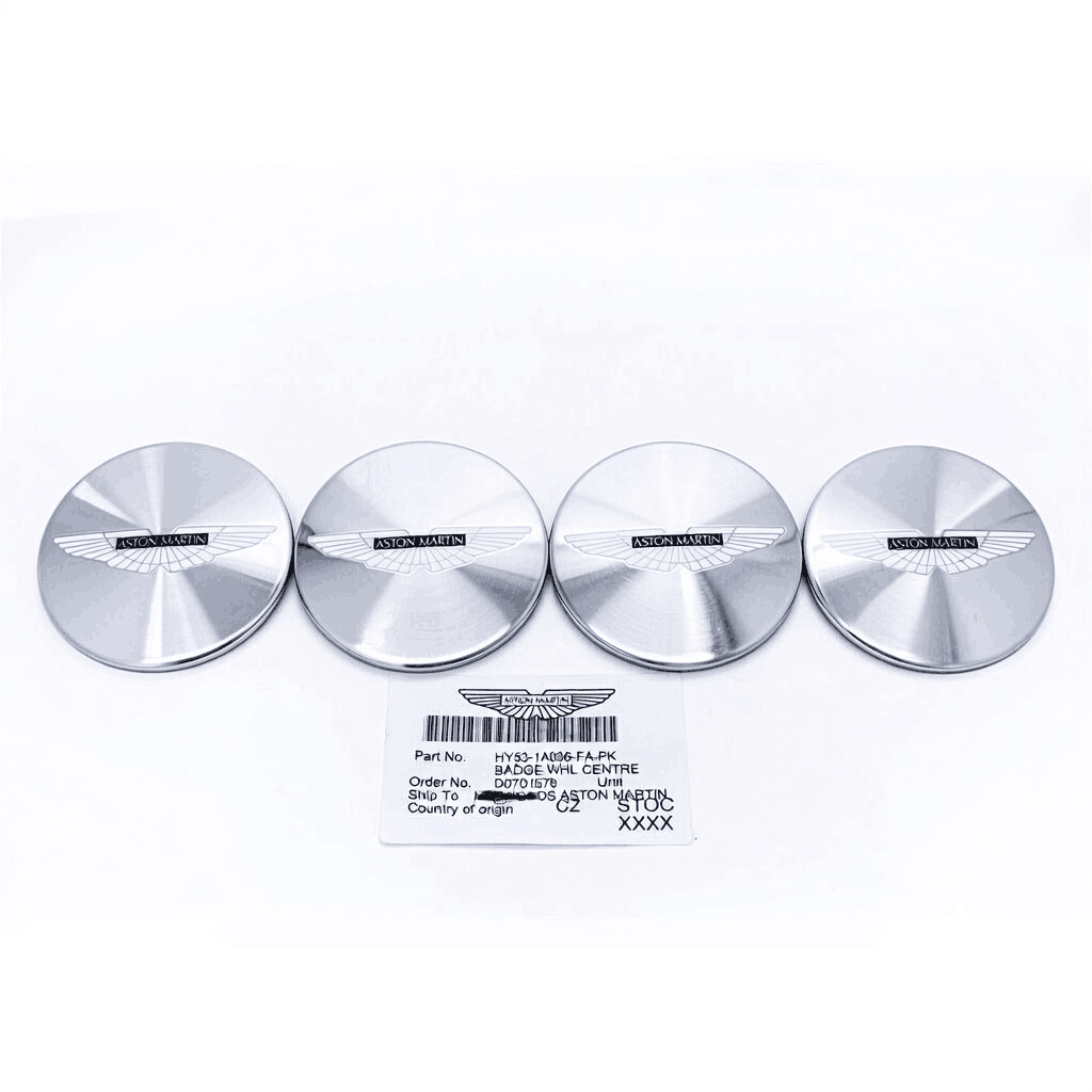 Aston Martin Center Cap Wheel Genuine Black/Silver OEM HY53-1A096-FA-PK Set Factory