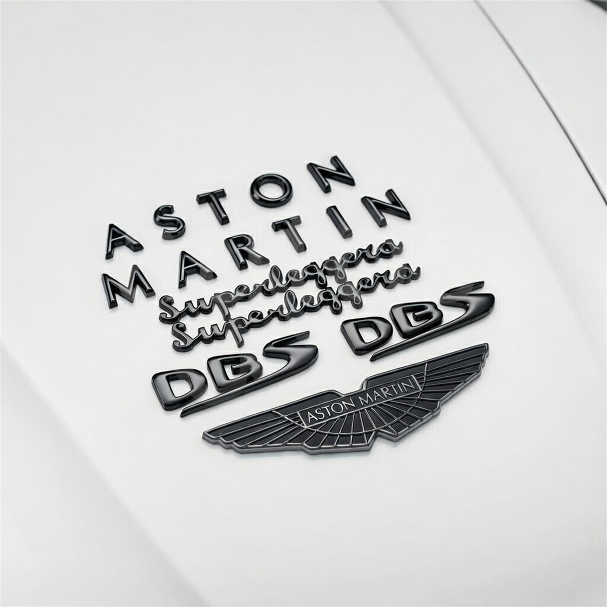 Aston Martin DBS Superleggera Gloss Black Chrome Badge Set - Black Emblem Factory