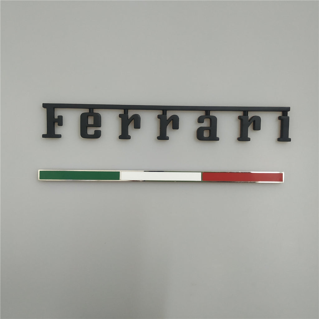 Ferrari Roma Italy badge&Rear Horse Badge Script & Wheel Caps Matte Black Kit Italiaspares